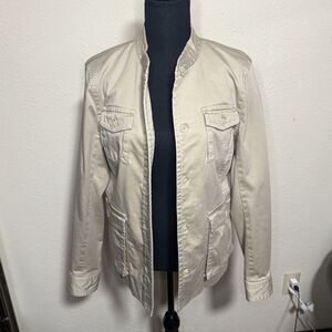Issac Mizrahi Women's Beige Utility Combat Military Style Jacket Size L Cotton